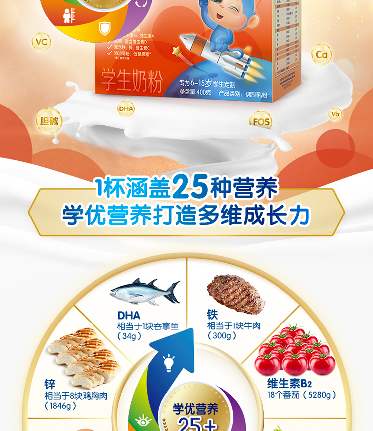 美贊臣學(xué)優(yōu)素學(xué)生奶粉（6-15歲）